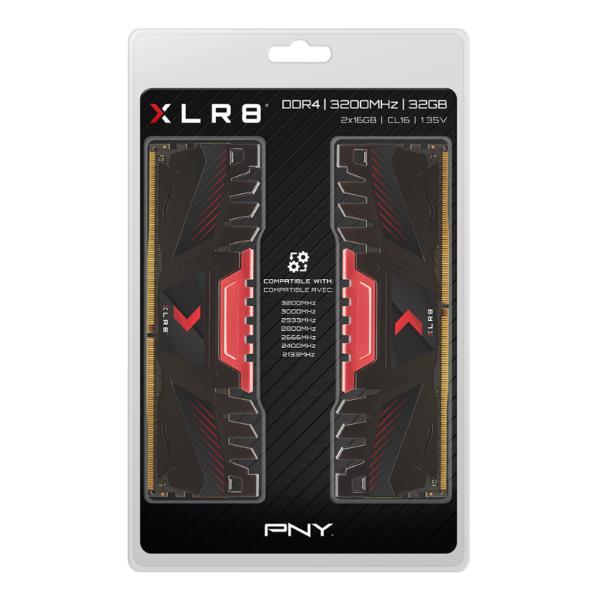 PNY XLR8 - DDR4 - modulo - 32 GB: 2 x 16 GB - DIMM 288-PIN - 3200 MHz / PC4-25600 - CL16 - 1.35 V - senza buffer - non ECC
