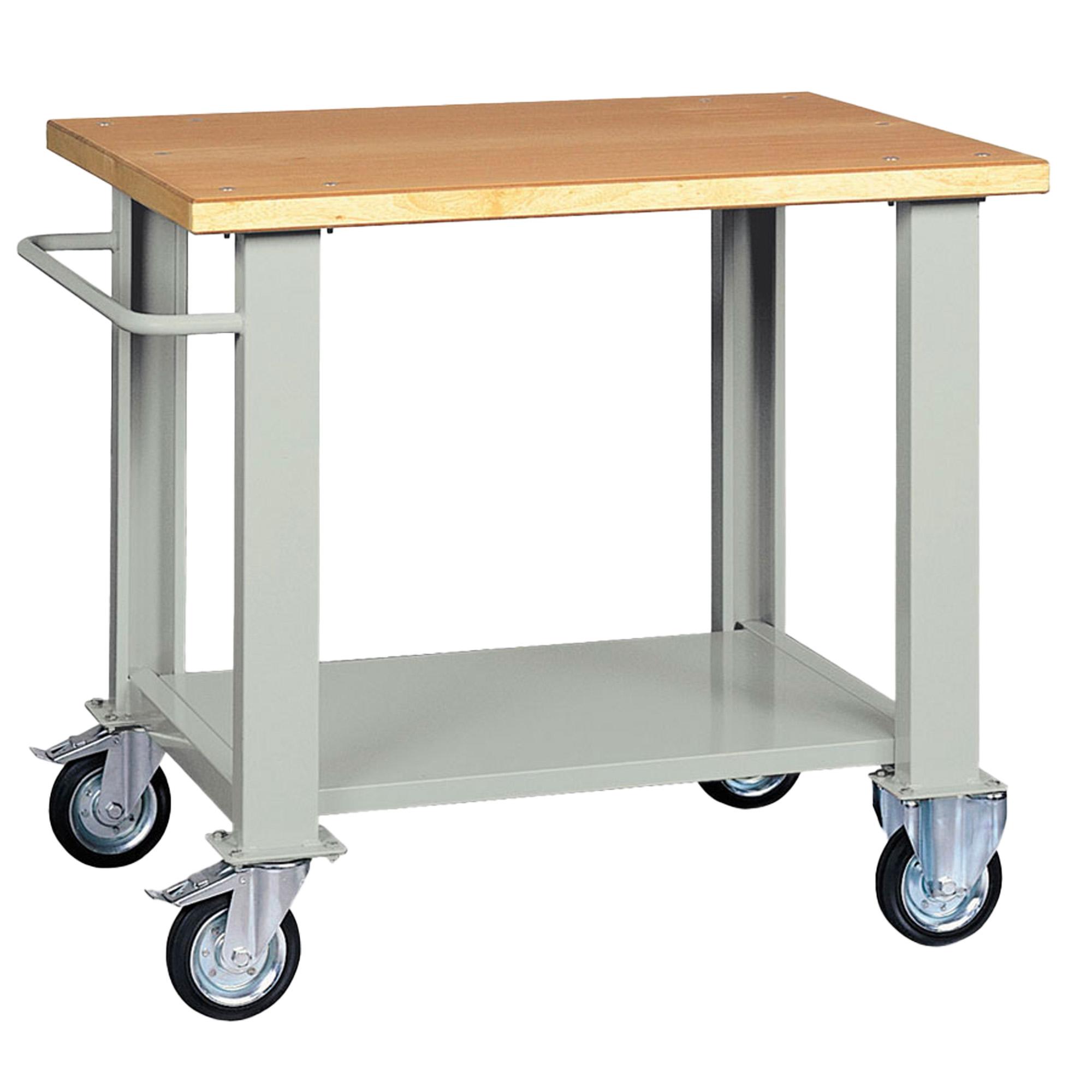 Banco da lavoro - con ruote - 100 x 75 x 90 cm - grigio/legno - Tecnotelai