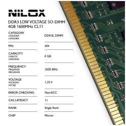 NILOX NXS4L1600M1C11 MEMORIA RAM 4GB 1.600MHz TIPOLOGIA SO-DIMM TECNOLOGIA DDR3L