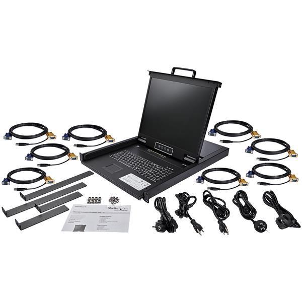 StarTech.com Console KVM a 8 porte VGA montabile a rack con cavi da 1,8 m - Switch KVM integrato con monitor LCD da 19" 1U (RKCONS1908K) - Console KVM con switch KVM - 8 porte - PS/2, USB - US - 19" - montabile in rack - 1280 x 1024 - 250 cd/m² - 1000:1 -