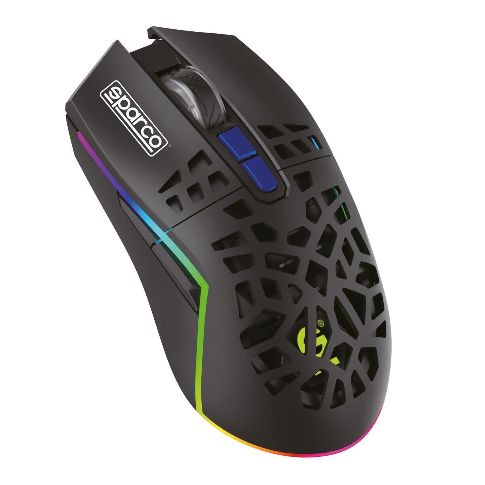 Sparco Clutch - Mouse - ergonomico - senza fili - 2.4 GHz - ricevitore wireless USB - nero