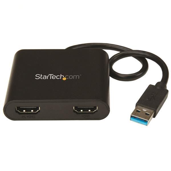 StarTech.com USB 3.0 to Dual HDMI Adapter, 1x 4K 30Hz & 1x 1080p, External Video & Graphics Card, USB Type-A to HDMI Dual Monitor Display Adapter Dongle, Supports Windows Only, Black - USB to Dual HDMI Adapter (USB32HD2) - Cavo adattatore - Compatibile TA