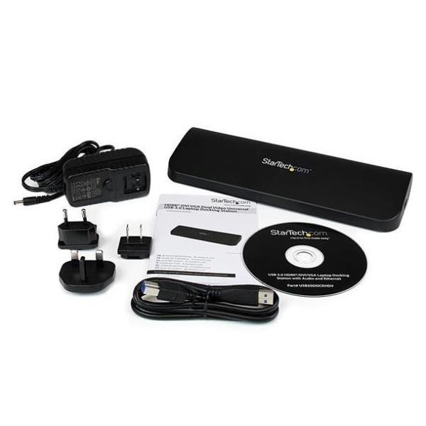 StarTech.com Docking station Universale USB 3.0 per laptop VGA DVI HDMI - Dual-Monitor con Ethernet audio - Mac & Windows (USB3SDOCKHDV) - Docking station - USB - VGA, HDMI - 10Mb LAN - per P/N: ARMBARDUO, ARMBARDUOV, ARMDUAL, ARMDUAL30, ARMDUALV, ARMSLIM