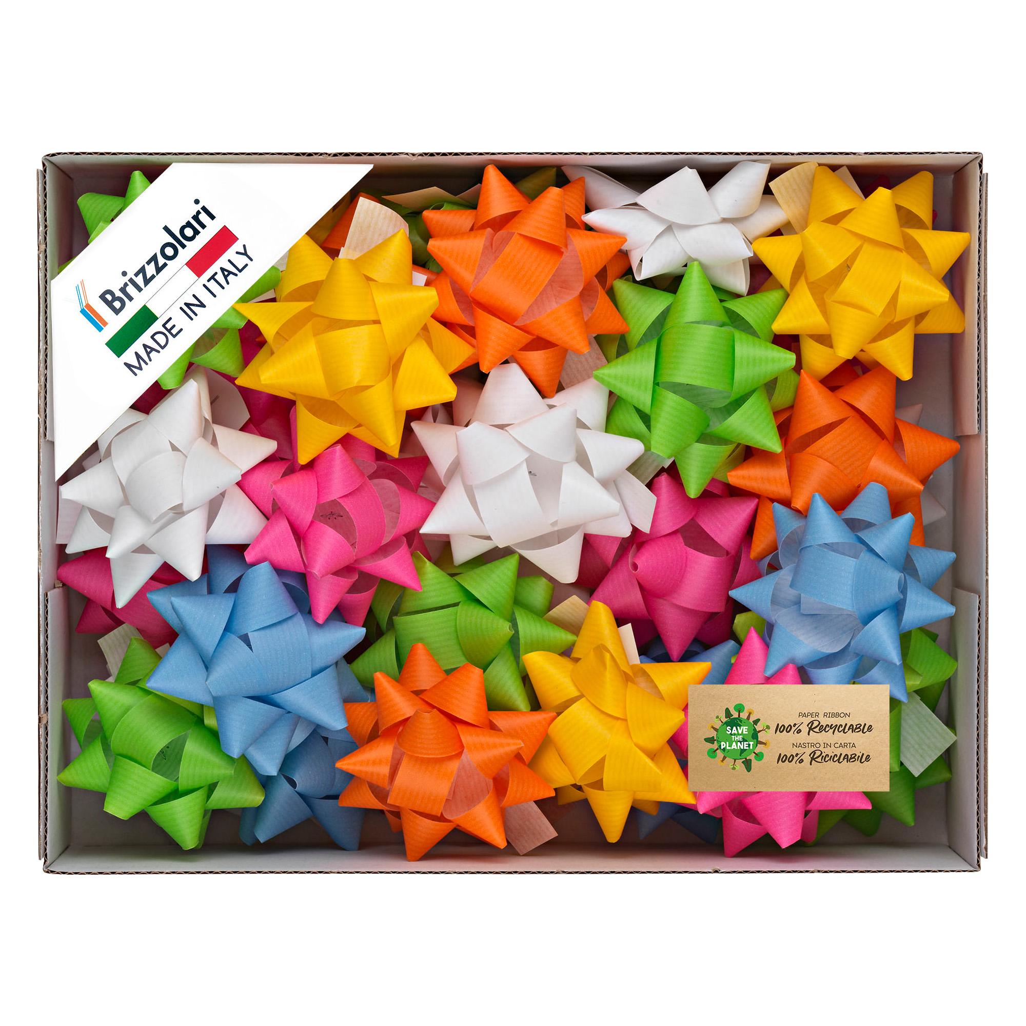 Stelle di nastro similpaper - 10 mm x diam. 5 cm - colori assortiti primavera - Brizzolari - conf. 100 pezzi