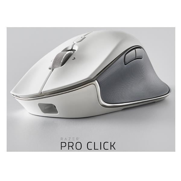 Razer Pro Click - Mouse - per destrorsi - ottica - 8 pulsanti - senza fili, cablato - Bluetooth, 2.4 GHz - bianco