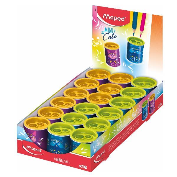 Maped Mini Cute - Temperino con contenitore - 2 fori - assortiti (pacchetto di 18)