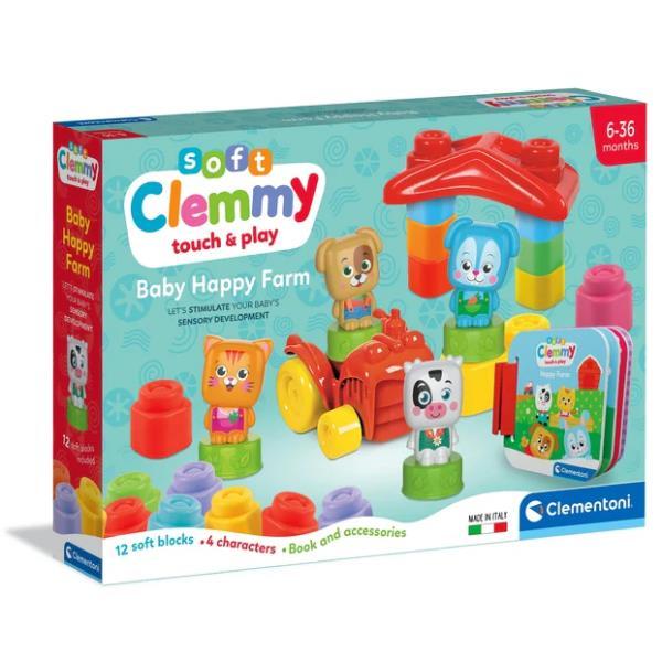 CLEMENTONI SOFT CLEMMY BABY HAPPY FARM SET COSTRUZIONI MATTONCINI MORBIDI GIOCO SENSORIALE