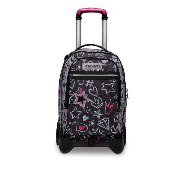 SEVEN ZIPPER GLAMY GIRL TROLLEY JACK 2 RUOTE IN POLIESTERE 37X51X27 CM 34 LT SCOMPONIBILE TASCA FRONTALE FANTASIA