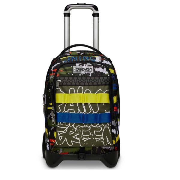 SEVEN FLUO BELTS BOY TROLLEY JACK 2 RUOTE IN POLIESTERE 37X51X27 CM 34 LT SCOMPONIBILE TASCA FRONTALE FANTASIA