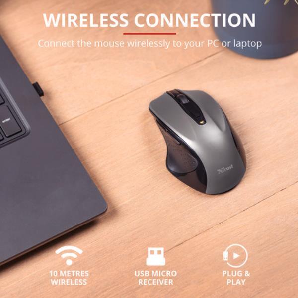 Trust Nito - Mouse - ergonomico - per destrorsi - 6 pulsanti - senza fili - 2.4 GHz - ricevitore wireless USB