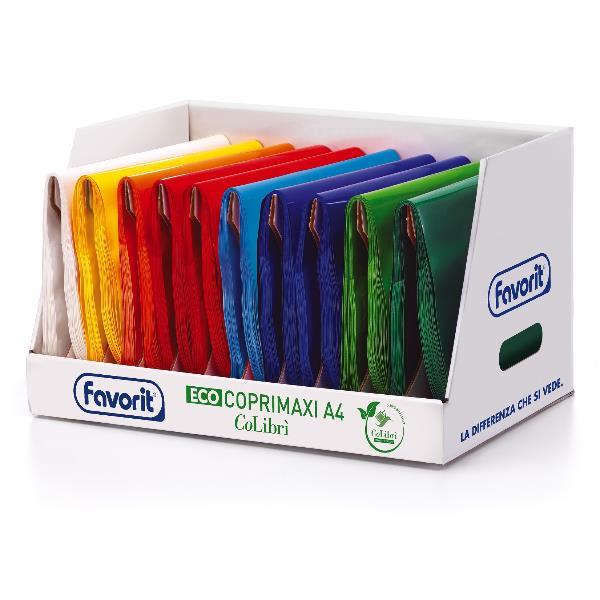 FAVORIT COLIBRI ECO ESPOSITORE COPRILIBRI IN ECO POLIETILENE 530X250 mm CON TASCA INTERNA E PORTANOME COLORI ASSORTITI CONF 300 Pz.