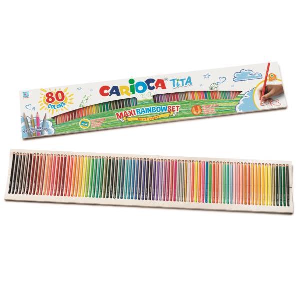 Carioca Tita Maxi Rainbow Set - Pastello colorato - argento, oro, colori neon, tinte pastello - 3 mm (pacchetto di 80)