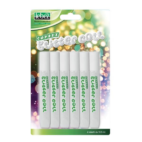 LEBEZ COLLA GLITTERATA TUBETTO DA 10,5 ML BIANCO CONF 6 Pz.