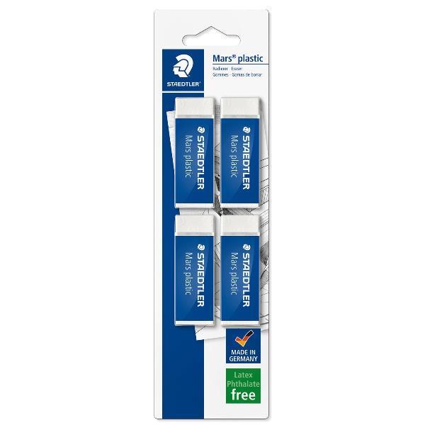 STAEDTLER Mars plastic - Gomma - 6.5 x 2.3 x 1.3 cm - bianco - vinile (pacchetto di 4)