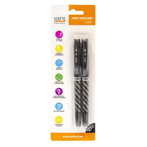 Scatto ScattoLoop - Penna a sfera - non permanente - nero - inchiostro gel - 0.7 mm (pacchetto di 2)