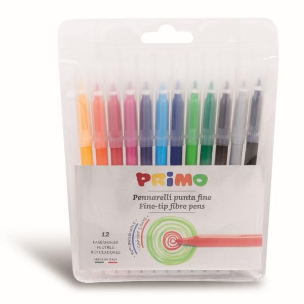 PRIMO - Penna punta in fibra - non permanente - colori assortiti - 2.5 mm - fine (pacchetto di 12)