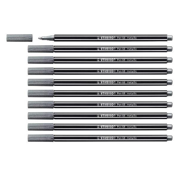 STABILO Pen 68 metallic - Penna punta in fibra - argento - inchiostro base acqua - 1 mm - medio