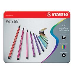 STABILO Pen 68 - Penna punta in fibra - colori assortiti - inchiostro base acqua - 1 mm - medio (pacchetto di 15)