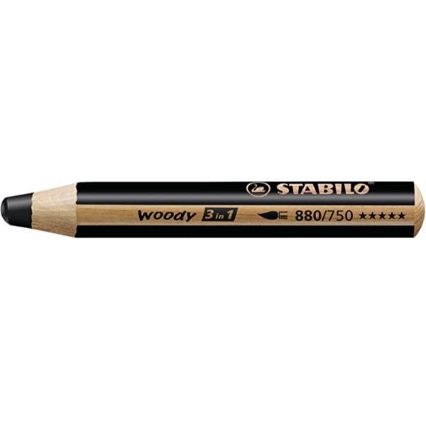 STABILO woody 3 in 1 - Pastello colorato - per vetro, pelle, metallo - nero - 10 mm