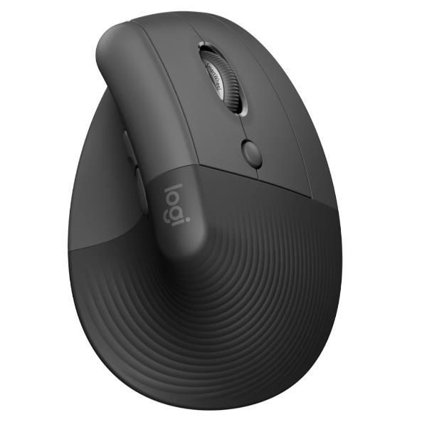Logitech Lift Vertical Ergonomic Mouse - Mouse verticale - ergonomico - ottica - 6 pulsanti - senza fili - Bluetooth, 2.4 GHz - ricevitore USB Logitech Logi Bolt - grafite
