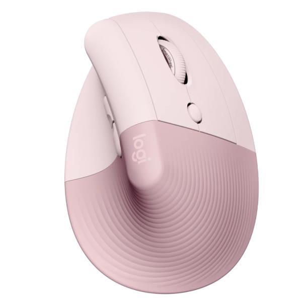 Logitech Lift Vertical Ergonomic Mouse - Mouse verticale - ergonomico - ottica - 6 pulsanti - senza fili - Bluetooth, 2.4 GHz - ricevitore USB Logitech Logi Bolt - rosa
