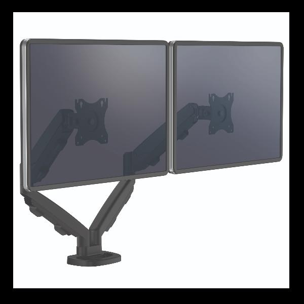 Fellowes - Kit montaggio - doppi bracci regolabili - per 2 monitor - metallo - nero, RAL 9017 - dimensione schermo: 10"-39" - installabile con morsetto, rondella, montabile su desk