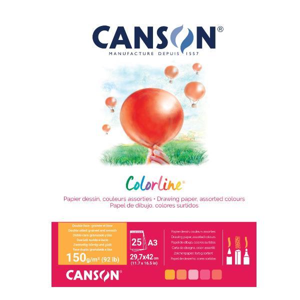 CANSON COLORLINE FUOCO CARTONCINI COLORATI 150 GR 297X420 mm COLORI ASSORTITI CONF 25 Pz.