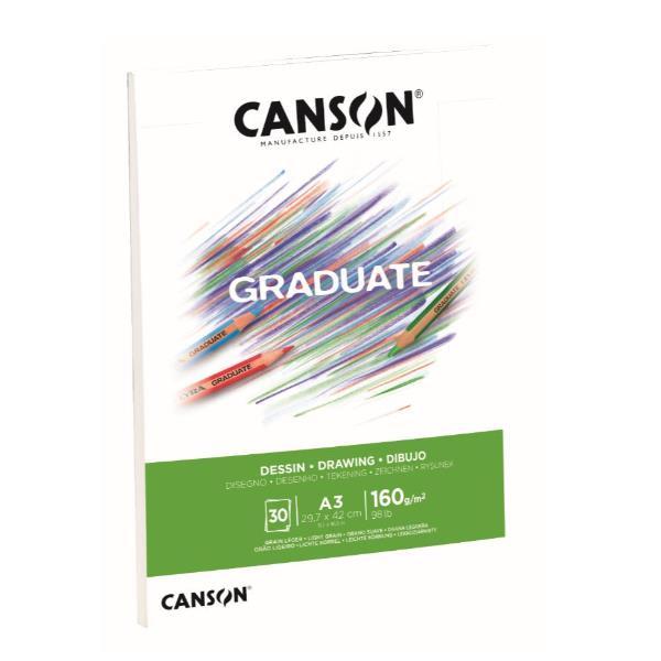 CANSON Graduate Drawing - Blocco incollato sul lato corto - A3 - 30 fogli - bianco