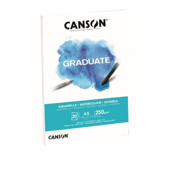 CANSON Graduate Watercolour - Blocco incollato sul lato corto - A3 - 20 fogli - bianco