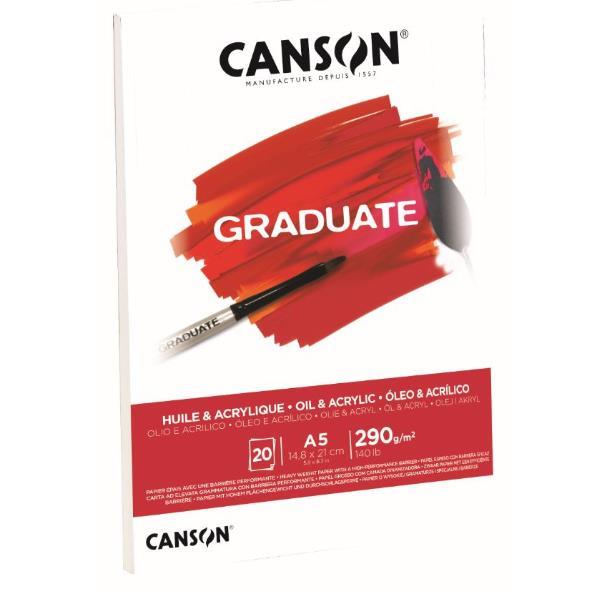 CANSON GRADUATE BLOCCO DA DISEGNO PER OLIO E ACRILICO 290GR 297X210 mm A4 20 FOGLI BIANCO