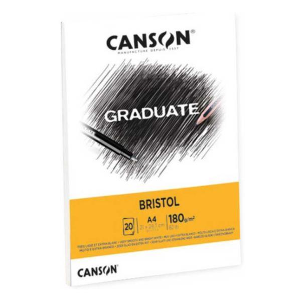CANSON Graduate Bristol - Blocco incollato sul lato corto - A4 - 20 fogli - extra bianco