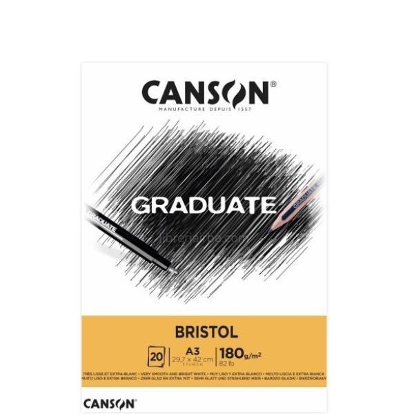CANSON Graduate Bristol - Blocco incollato sul lato corto - A3 - 20 fogli - extra bianco