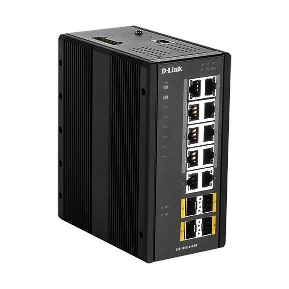 D-Link DIS 300G-14PSW - Switch - gestito - 8 x 10/100/1000 (PoE+) + 2 x 10/100/1000 + 2 x 100/1000 SFP - montabile su rail DIN, montaggio a parete - PoE+ (240 W)