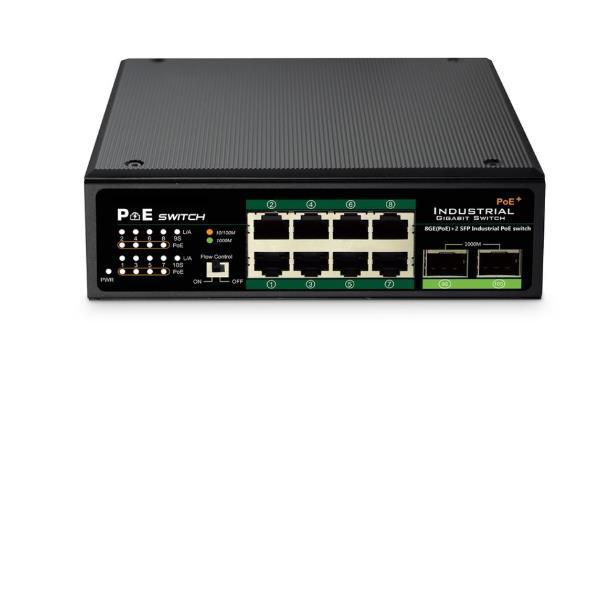 DIGITUS DN-651110 - Switch - unmanaged - 8 x 10/100/1000 (PoE+) + 2 x Gigabit SFP (uplink) - montabile su rail DIN - PoE+ - DC power