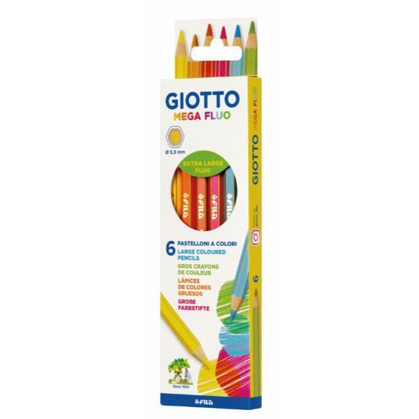 GIOTTO Mega Tri - Pastello colorato - colori fluorescenti assortiti - 5.5 mm (pacchetto di 6)