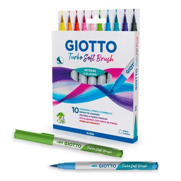 GIOTTO Turbo Soft Brush - Penna con punta a pennello - colori pastello assortiti - inchiostro base acqua (pacchetto di 10)