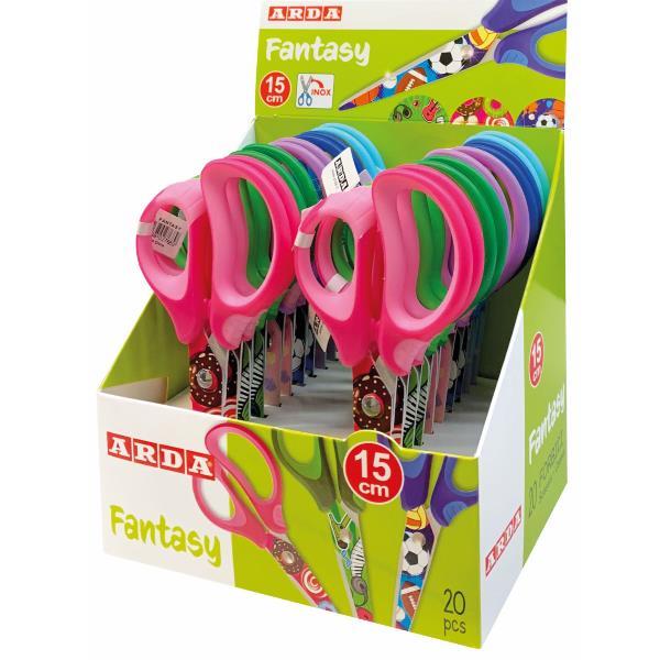 ARDA FANTASY ESPOSITORE FORBICE DA 15 CM IMPUGNATURA MORDIDA BICOLORE LAME STAMPATE IN COLORI ASSORTITI CONF 20 Pz.