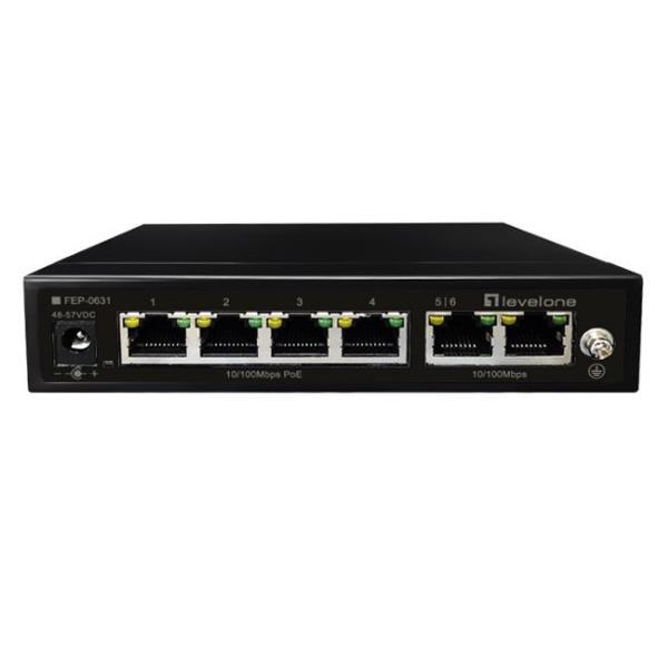 LevelOne FEP-0631 - Switch - unmanaged - 4 x 10/100 (PoE) + 2 x (uplink) 10/100 - desktop - PoE (60 W)