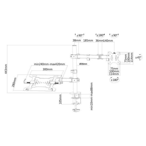 Neomounts by Newstar FPMA-D550NOTEBOOK - Kit montaggio - full-motion - per display LCD / notebook - nero - dimensione schermo: 10"-32" - installabile con morsetto, rondella, montabile su desk