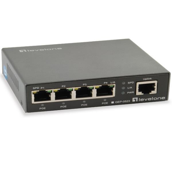 LevelOne GEP-0523 - Switch - 4 x 10/100/1000 (PoE+) + 1 x 10/100/1000 (uplink) - desktop - PoE+ (60 W)