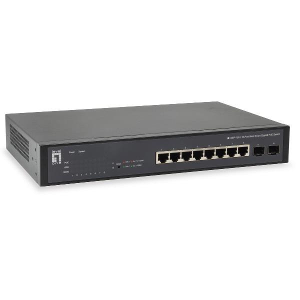 LevelOne GEP-1051 - Switch - intelligente - 8 x 10/100/1000 (PoE+) + 2 x Gigabit SFP - desktop, montabile su rack - PoE+ (70 W)