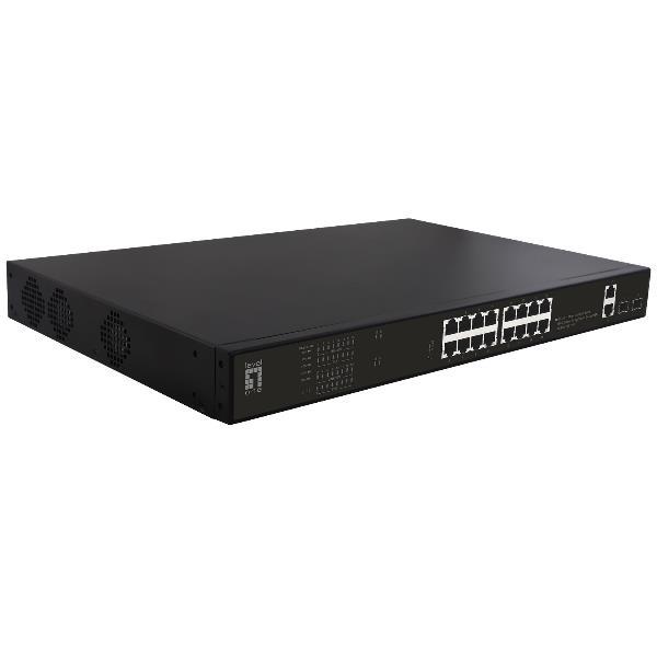 LevelOne GEP-2021 - Switch - 16 x 10/100/1000 (PoE) + 2 x 10/100/1000 + 2 x Gigabit SFP (uplink) - desktop, montabile su rack - PoE (270 W)