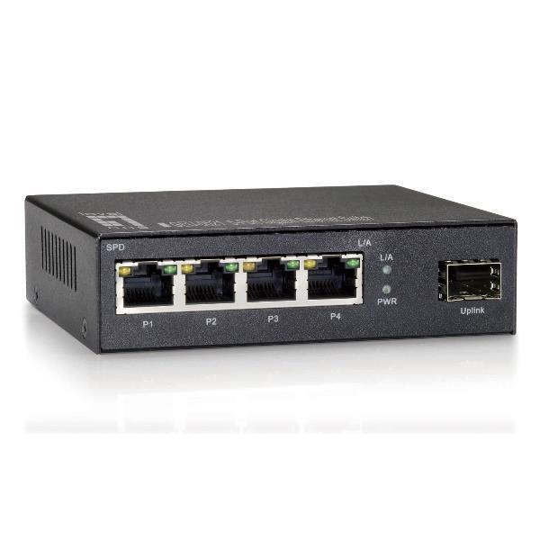 LevelOne GEU-0521 - Switch - unmanaged - 4 x 10/100/1000 + 1 x Gigabit SFP - desktop, montaggio a parete