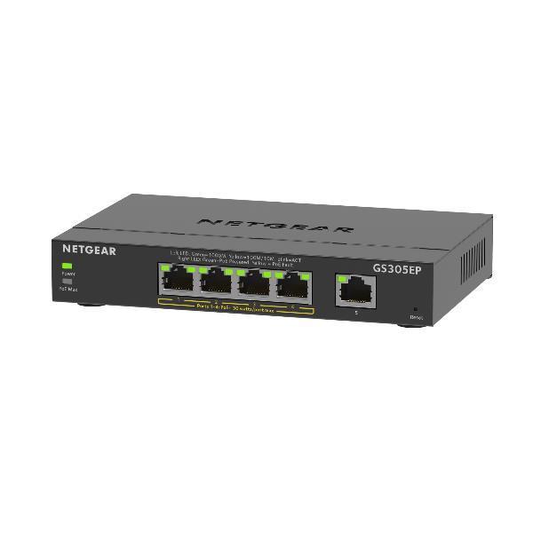 NETGEAR Plus GS305EP - Switch - intelligente - 5 x 10/100/1000 (4 PoE+) - desktop, montaggio a parete - PoE+ (63 W)