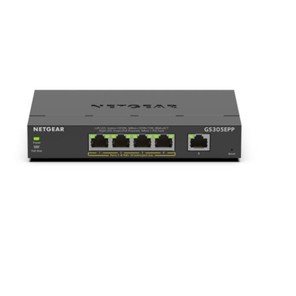 NETGEAR Plus GS305EPP - Switch - intelligente - 5 x 10/100/1000 (4 PoE+) - desktop, montaggio a parete - PoE+ (120 W)