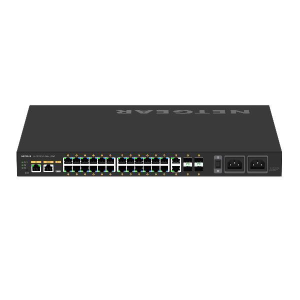 NETGEAR AV Line M4250-26G4F-PoE++ - Switch - L3 - gestito - 24 x 10/100/1000 (PoE++) + 2 x 10/100/1000 + 4 x 1000Base-X SFP - flusso d'aria da laterale a laterale - montabile su rack - PoE++ (1440 W)