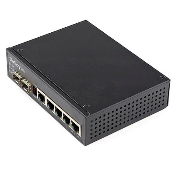 StarTech.com Switch di rete LAN a 6 porte - 4 porte PoE RJ45 + 2 slot SFP - PoE 30W - Switch Gigabit Ethernet industriale (IES1G52UPDIN) - Switch - 1 x 10/100/1000 + 4 x 10/100/1000 (PoE+) + 2 x SFP - montabile su rail DIN - PoE+ (120 W) - alimentazione C
