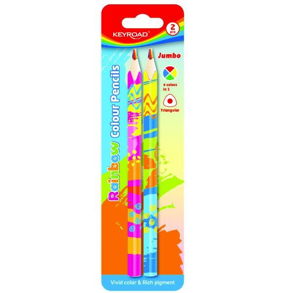 KEYROAD Jumbo - 4 matite colorate - multi colore arcobaleno (pacchetto di 2)