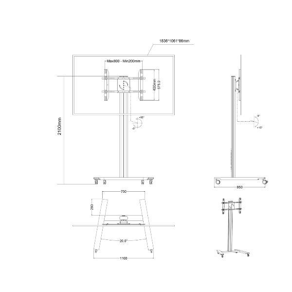 Multibrackets MB5334 - Carrello - per pannello piatto - Alluminio - nero - dimensione schermo: 55"-80"