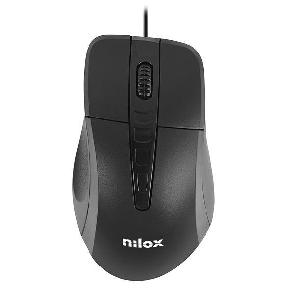 Nilox - Mouse - ergonomico - ottica - 2 pulsanti - cablato - USB - nero - retail